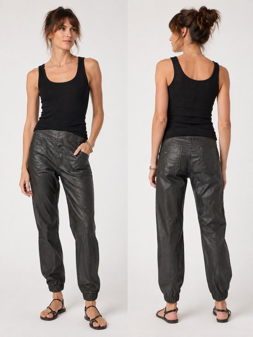 Bevy Flog Tali Pant Gray Print Gray Pull On Size 25 Leather Look Isreal US Sz 2